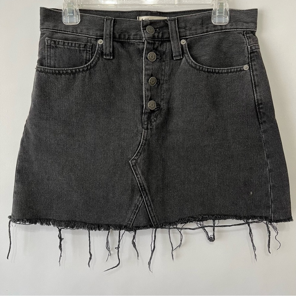 Madewell Rigid Denim A-Line Black Mini Skirt Jean Button Fly